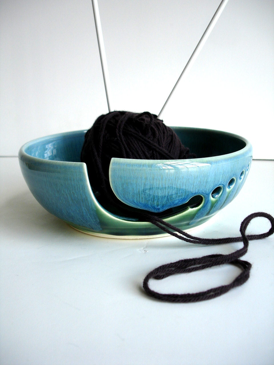 Wedding Registry For Melissa And Julie - Forest Green And Blue Wheel Thrown Yarn Bowl - Made to order