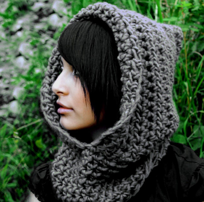 The Fishermans Hood cowl Womens winter scarf mens Wool slate Grey