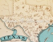 Texas Map - Spring Break - Vintage Map of Texas -  A Fun and Funky 1930s Vintage Picture Map of Texas to Frame