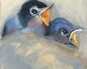 Giclee print of original painting of baby swallows, titled "Call"