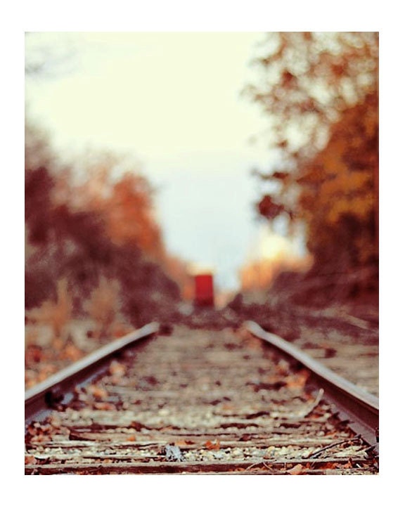 Landscape Photography, Train Song, 5x7 Print, Rustic Autumn Photograph, Travel Photo, Railroad Tracks, Fall Colors