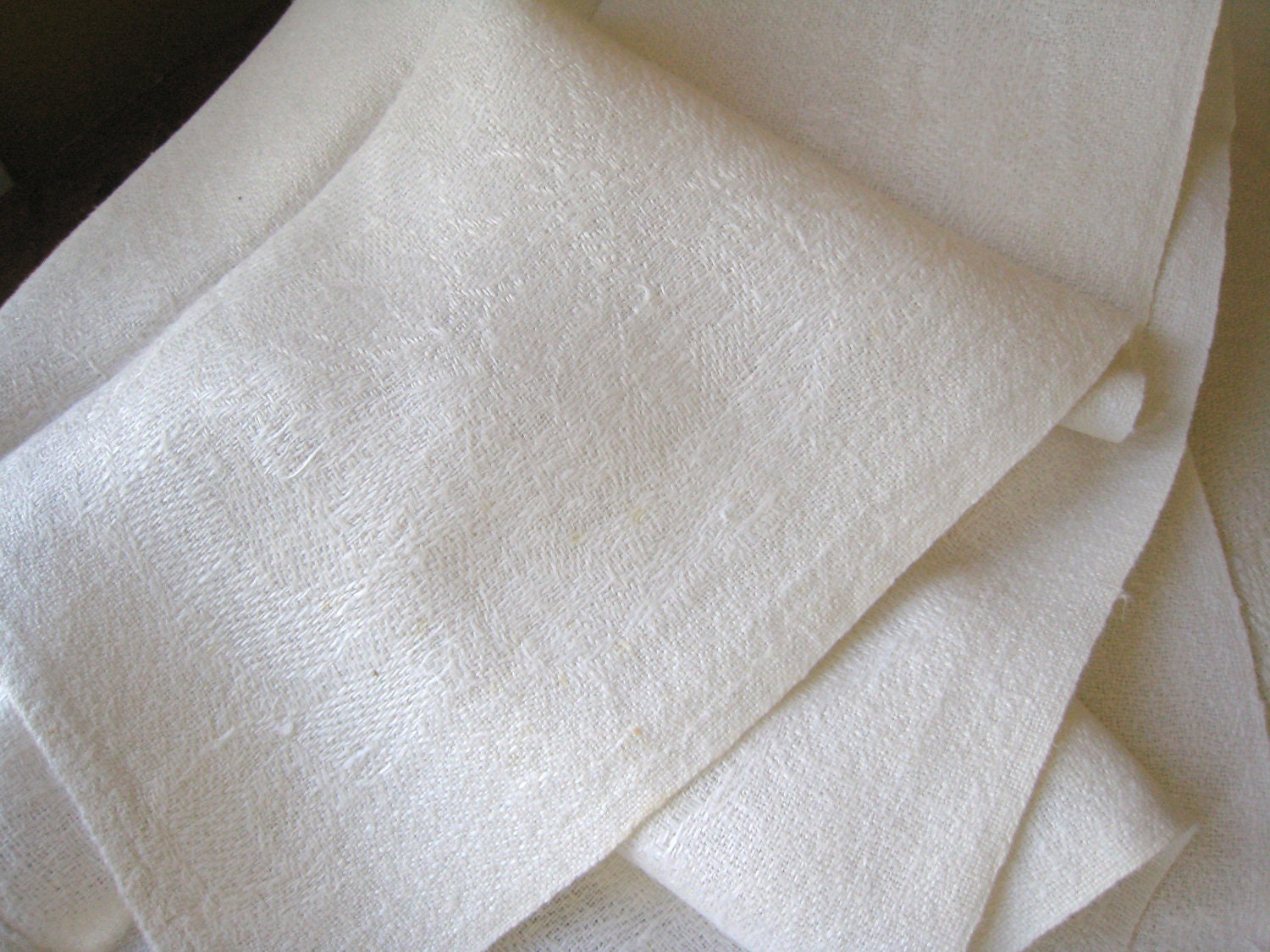 4 Incredibly Scrumptious Antique Tea Towels Circa 1921 Arts and Crafts Hand Loomed Each Pattern Different Natural Unbleached Cotton Yarn