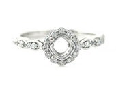 14K Asscher Diamond Semi Mount Engagement Ring Diamond Halo Ring 14K White Yellow Rose Gold Custom Bridal Jewelry