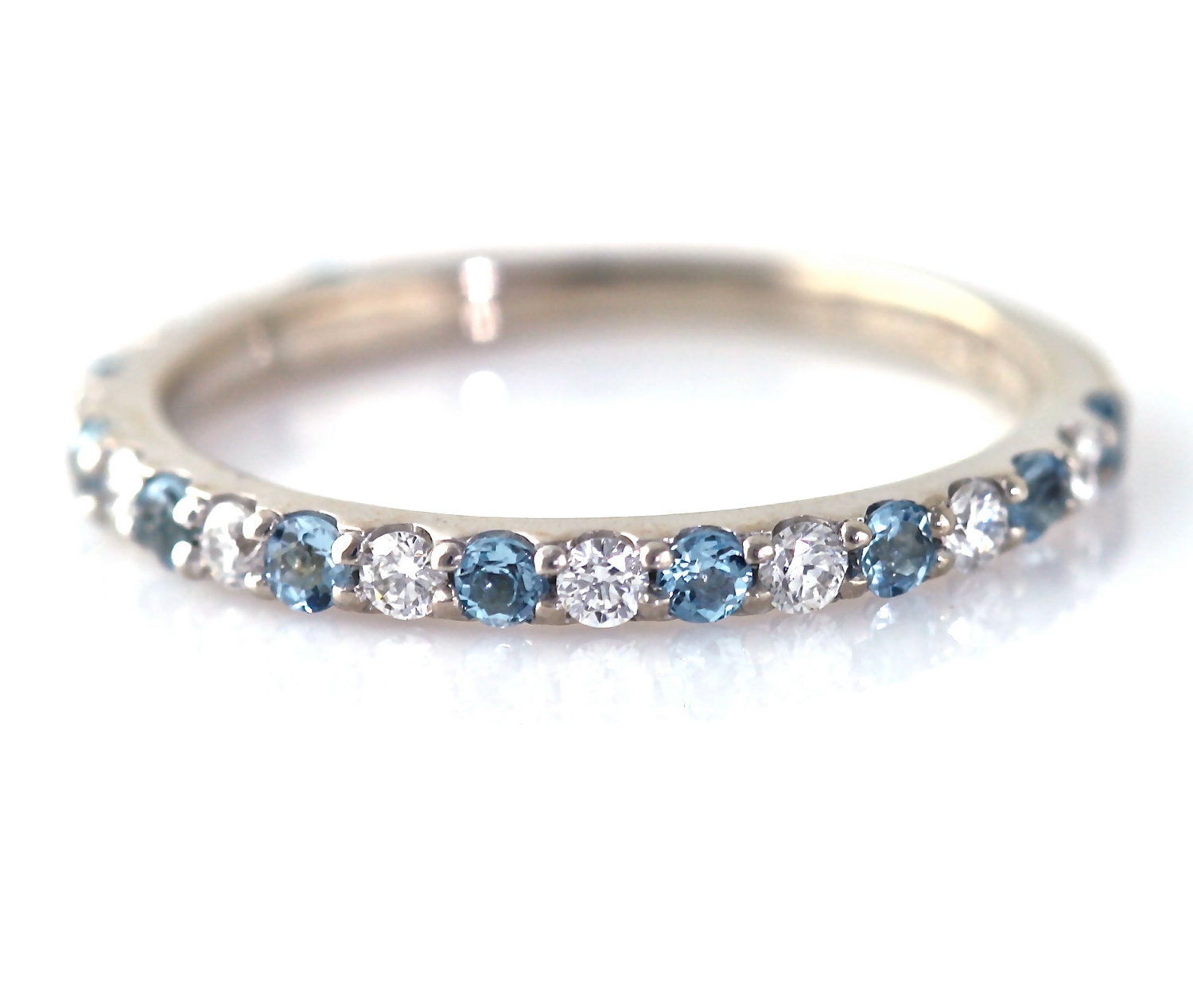 14K Aquamarine & Diamond Ring Anniversary Band Wedding Band Stackable Ring Custom March Birthstone Ring White Yellow Rose Gold