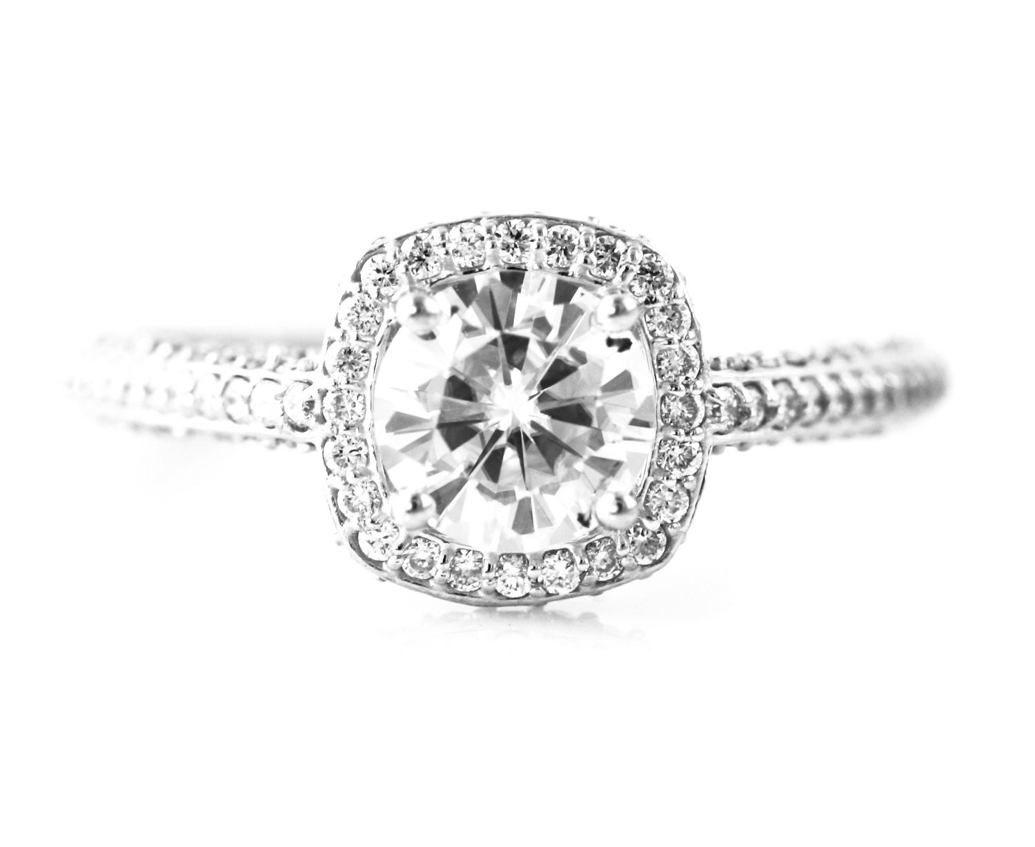 14K Moissanite Engagement Ring Diamond Halo Moissanite Ring Lab Diamond Alternative Conflict Free Custom
