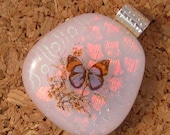 Dichroic Glass Butterfly Pendant, Pink Fused Glass Jewelry, Decal Pendant, Butterfly Decal