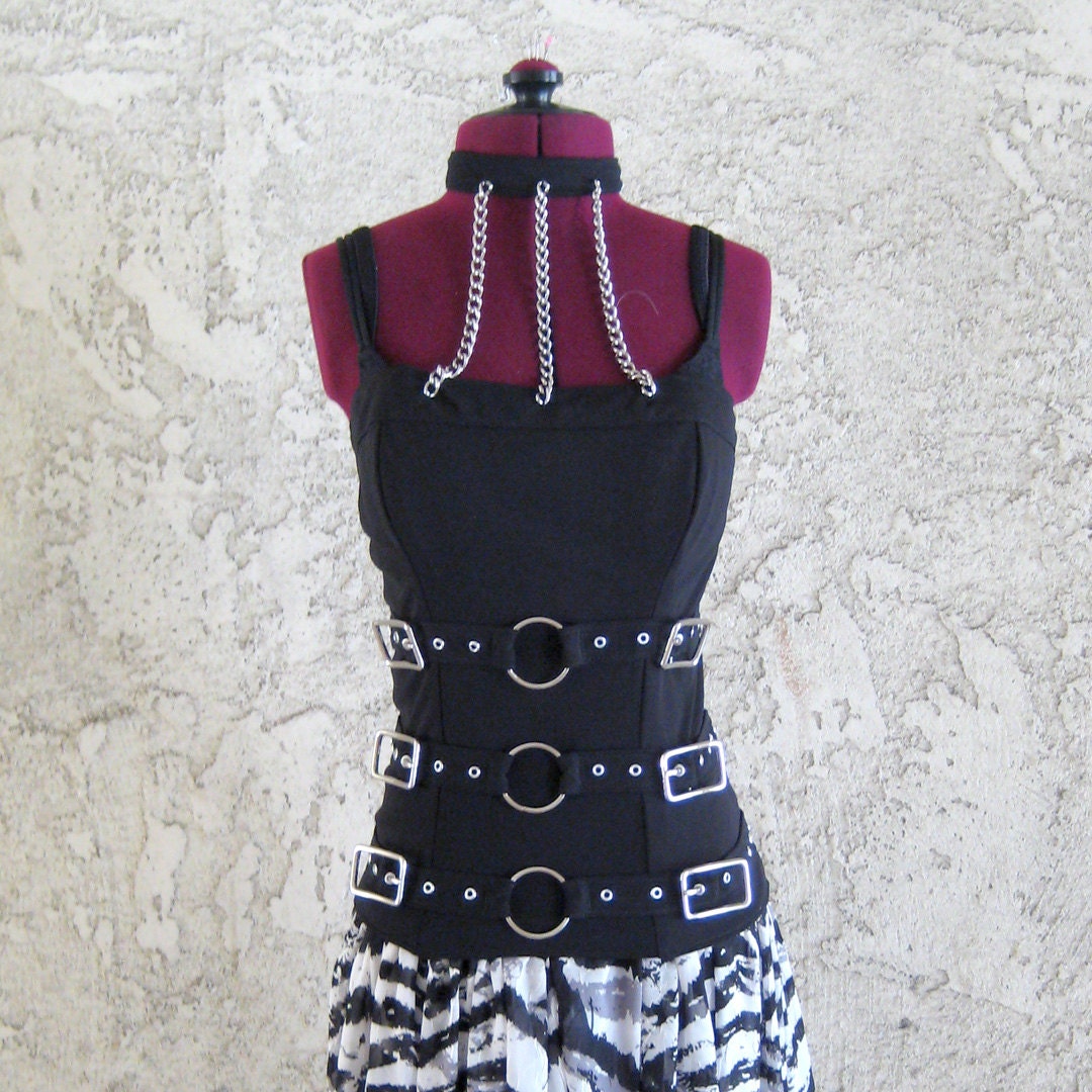 Buckles and Chains Corset with Attached Collar