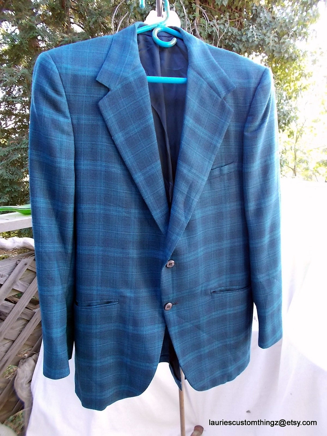Mens 70s Sportcoat Rough Rider Sonora Super Quality and Like New Subtle Plaid Blue Tones TRUE Vintage sz 40