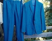 Bond of Rochester Sharkskin Suit Blue Wool sz 42 Pants 31.5  Dated  April 14 1969 Impeccable Mad Med