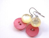 Pink and Pearl Vintage Button Earrings - Retro Style Jewelry