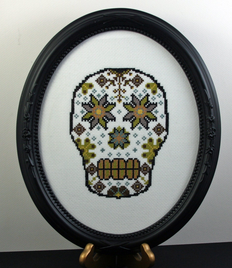 Sugar Skull (version 5) - Framed Cross Stitch (Made to Order)
