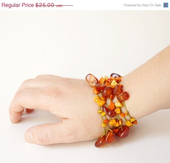 SALE - Autum Colors Brown Agate  and yellow tones stone Necklace, Lariat, Bracelet