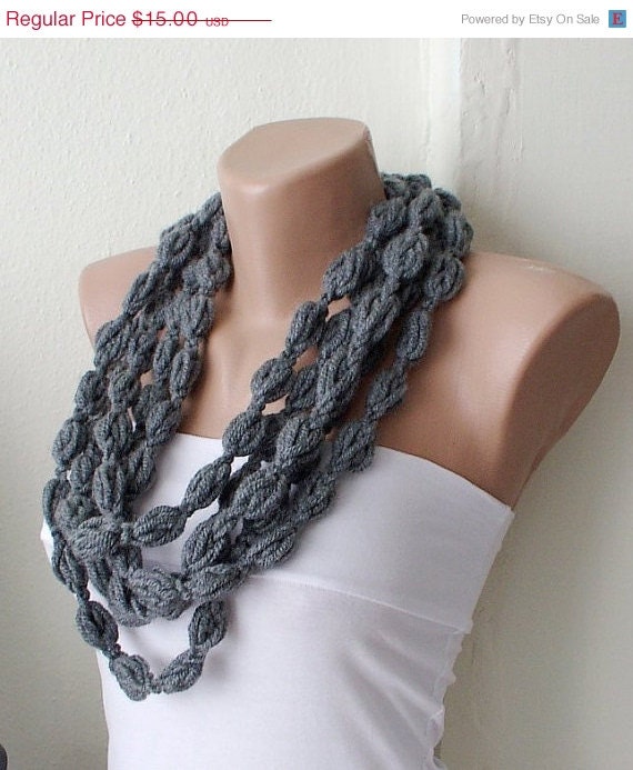 SALE - On Sale Bubble Sky Grey color scarf, necklace, lariat