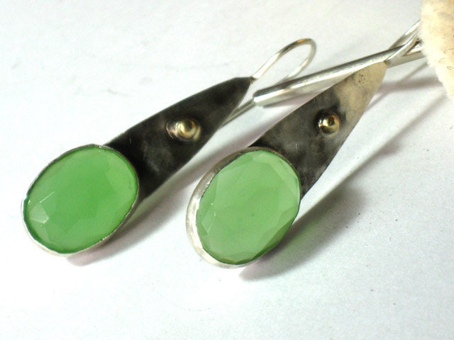 Silver with  gold and Green Apple Quartz earrings - rioritajewelry