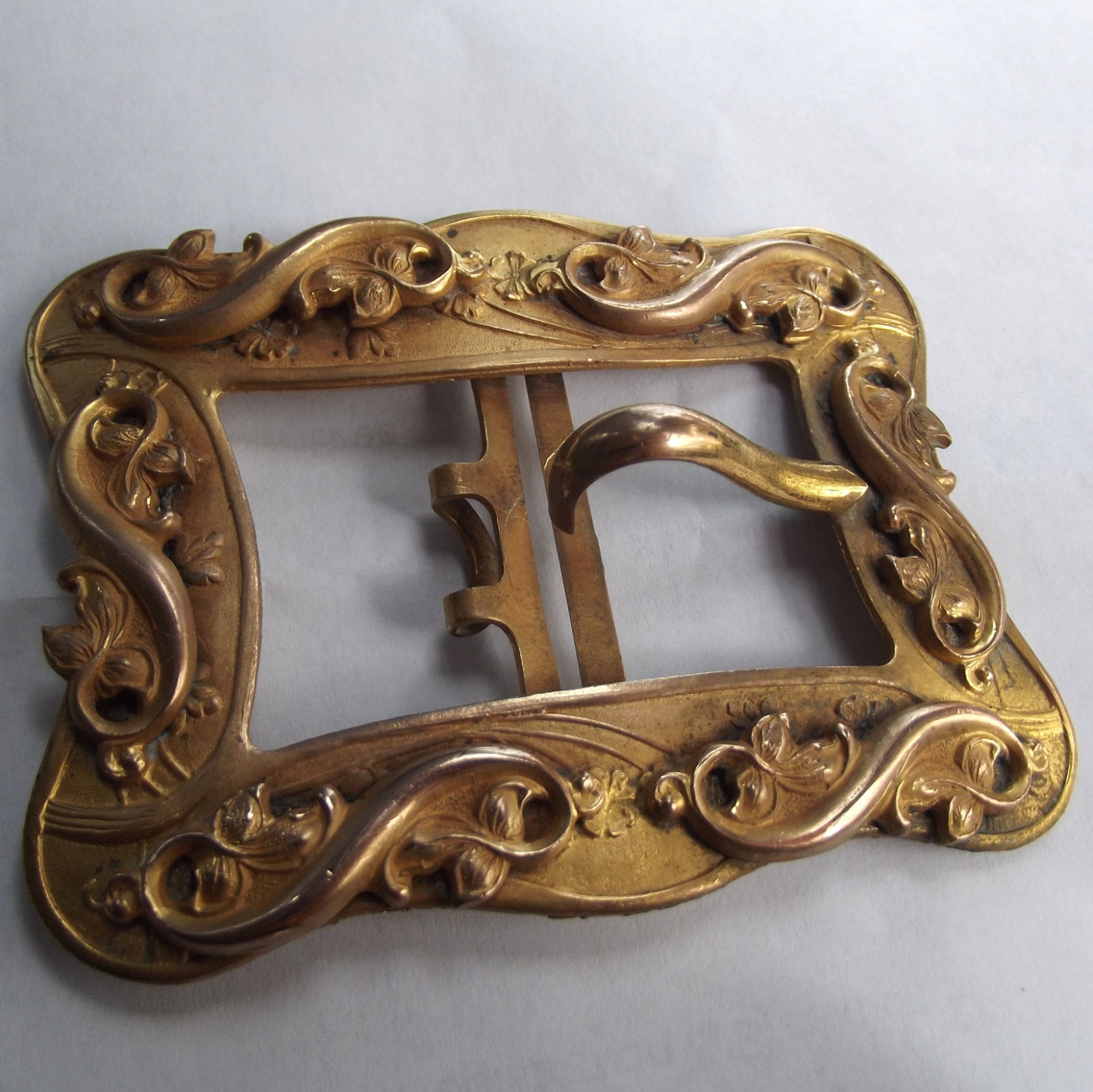 Ornate Antique Brass Buckle, Gilt, Rococo style design, Art Nouveau inspired, Late 19th century early 20th,