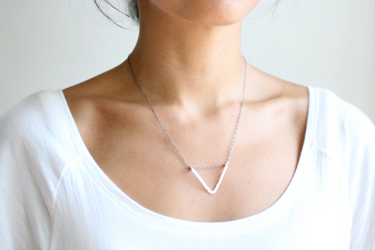 Hammered Triangle Necklace Sterling Silver - Oxidized Sterling Silver Chain