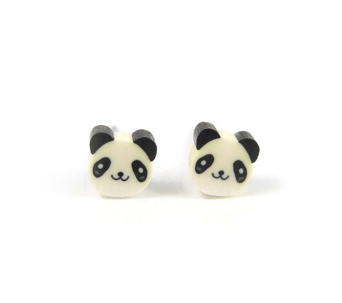 Panda Earring Studs - Panda Post Earrings - Tiny Animal Earrings - Black White - Cute Earrings
