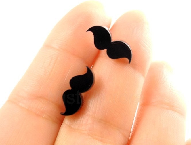 Mustache Stud Earrings - Black Moustache Earring Posts - Movember - Mustache Party