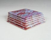 coasters  - cherry blossom - wood  Coaster  red blue square  set of 6