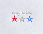 Letterpress Fourth of July Patriotic USA card, Matching Red Envelope, Deep impression