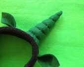 Wicked Witch Unicorn Headband - Stuffed Green Horn - Black Terrycloth