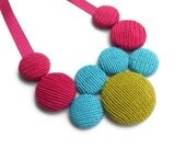 Bubble Cluster - Cotton Knitted Necklace - Fuchsia, Turquoise and Lime