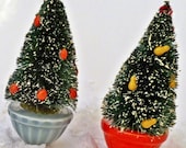 2 Mica Glitter Snow Flocked Sisal Bottle Brush Christmas Trees Ornaments Putz Village House Decoration