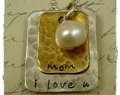 Personalized Jewelry -Layers of Love - Mom Grandma Necklace - Hand Stamped Sterling Brass Freshwater Pearl