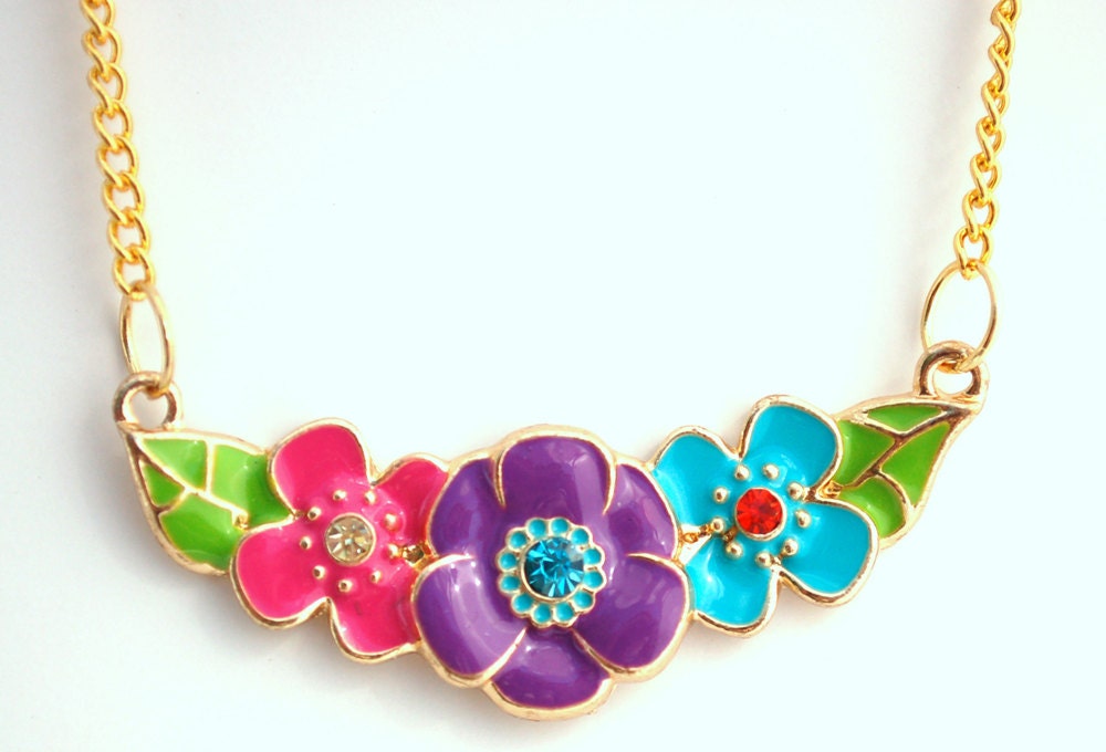 Colorful Enamel Flower Necklace Buy 3 Get 1 Free