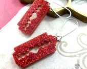 BEAUTIFUL BLADES - Red Glitter Razor Dangle Earrings