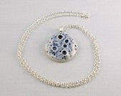 Moon Pendant Necklace, Carved Porcelain Moon Necklace in Blue