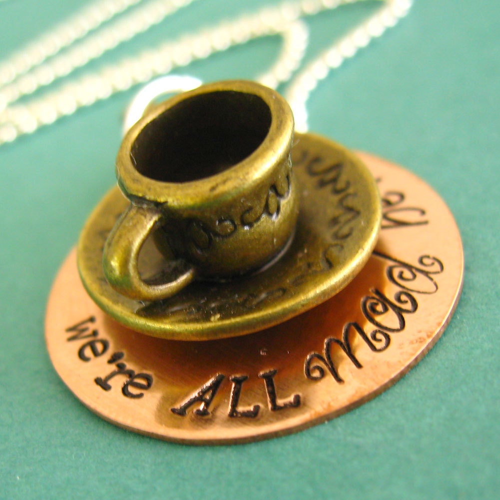 Alice in Wonderland Necklace - Mad Tea Party - We're All Mad Here Tea Cup Necklace