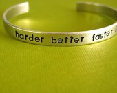 Daft Punk - Harder Better Faster Stronger Cuff Bracelet - Hand Stamped Aluminum