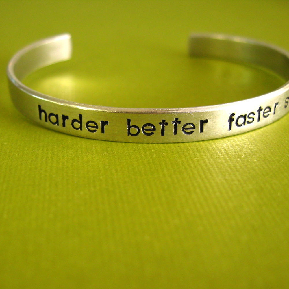Daft Punk - Harder Better Faster Stronger Cuff Bracelet - Hand Stamped Aluminum
