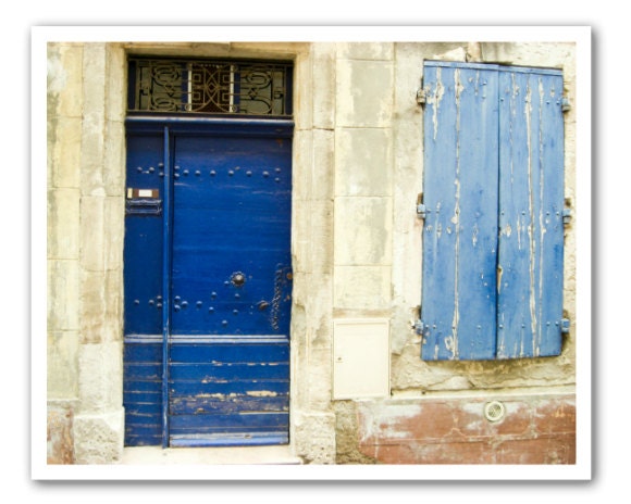 France photography - indigo cobalt blue door provence france beige cornflower blue Fine Art Photograph 8x10 - French Blues