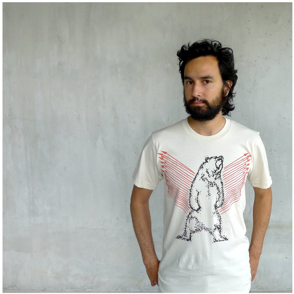 Ursa Major. mens t shirt. organic tshirt for men. grizzly bear print on natural cotton shirts. fathers day / for dad. size XL