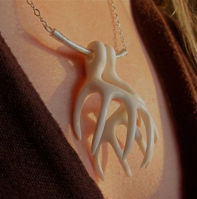 Antler Necklace by Jason Tennant  carved bone and Sterling Silver