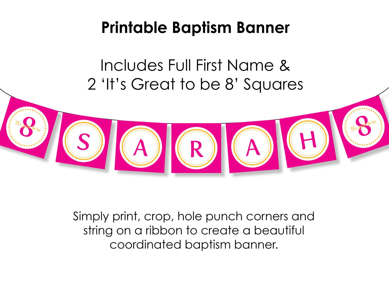 Personalized LDS Baptism Banner Printable for girls - Fushia Tangerine