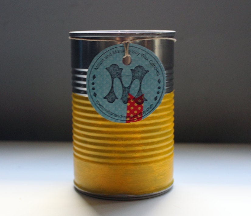 Color Block Pomegranate Soy Wax Candle in a Reused Can