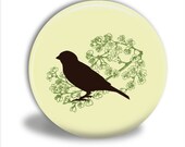 Pocket Mirror with velour bag - SOLITARY BLACK BIRD