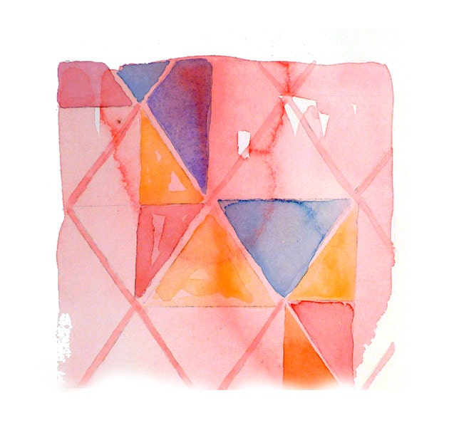 Art Painting Watercolor Abstract Geometric Original Men Women Unisex Pink Apartment Dorm Home Decor Men Women Wall Decor Mod 5 x 9 Under 50