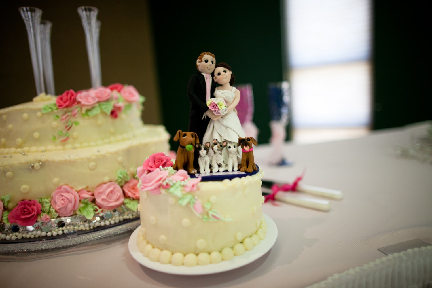 Custom Bride and Groom  with pets Wedding Cake Topper
