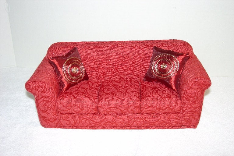 Doll Sofa 8  Inch Dolls Burgundy Handmade