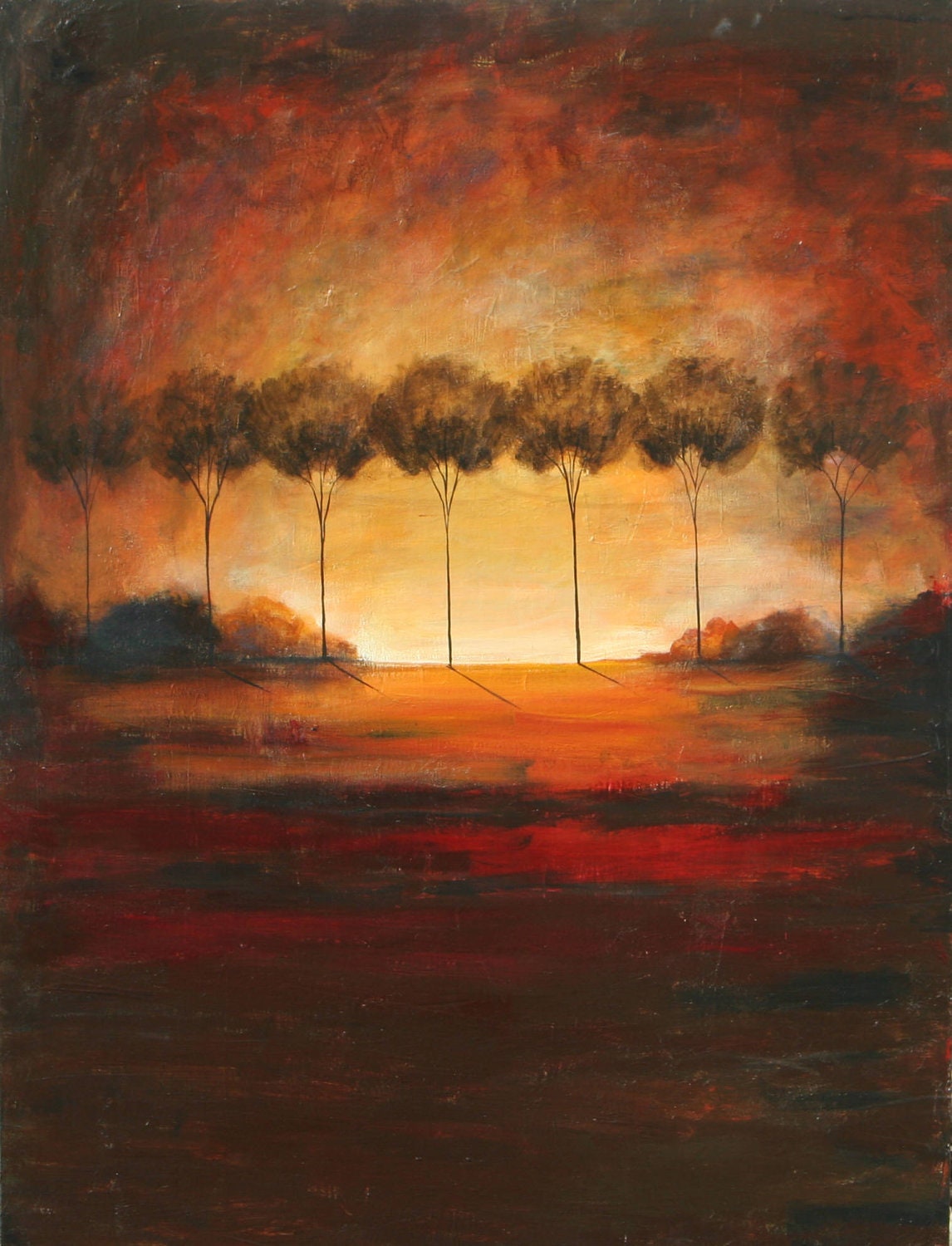 Rustict treescape  textured earth tones forest golds reds made to order