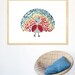 Peacock Childrens Wall Art 11x14 Recycled Collage Poster