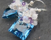 Swiss blue topaz earrings sterling silver moonstone sky blue topaz amethyst statement dangle gemstone jewelry mermaid style --Antigua--