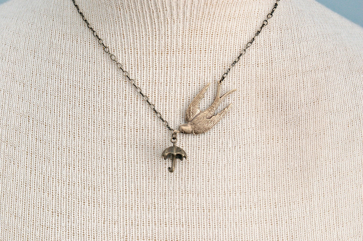 Rainy Day Birdy - Brass, Umbrella charm, Summer Fashion