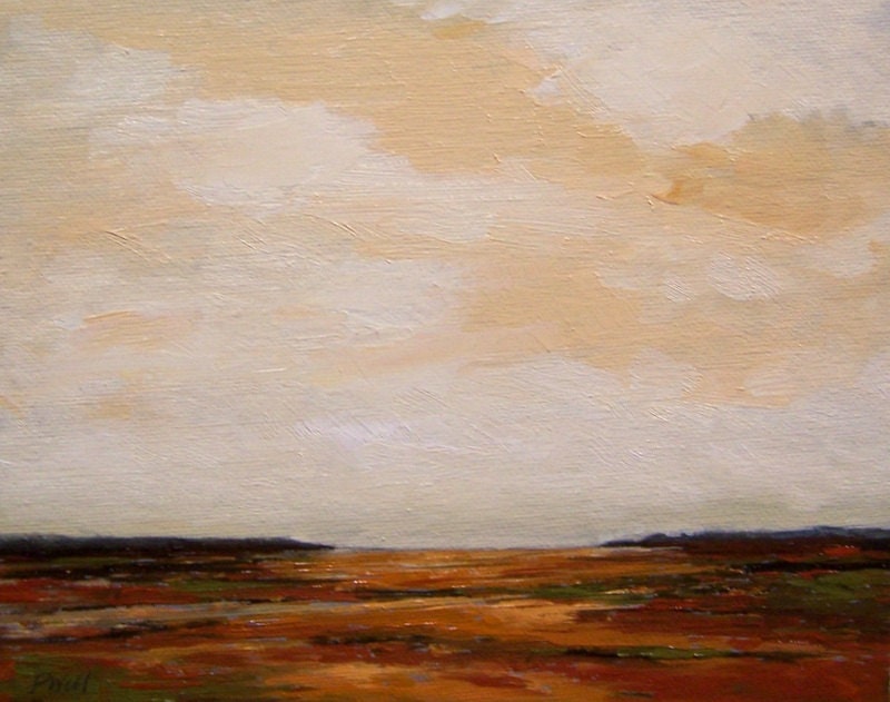 SUMMER, original painting oil painting landscape 8x10 on canvas panel,100% charity donation, wall decor, field, clouds