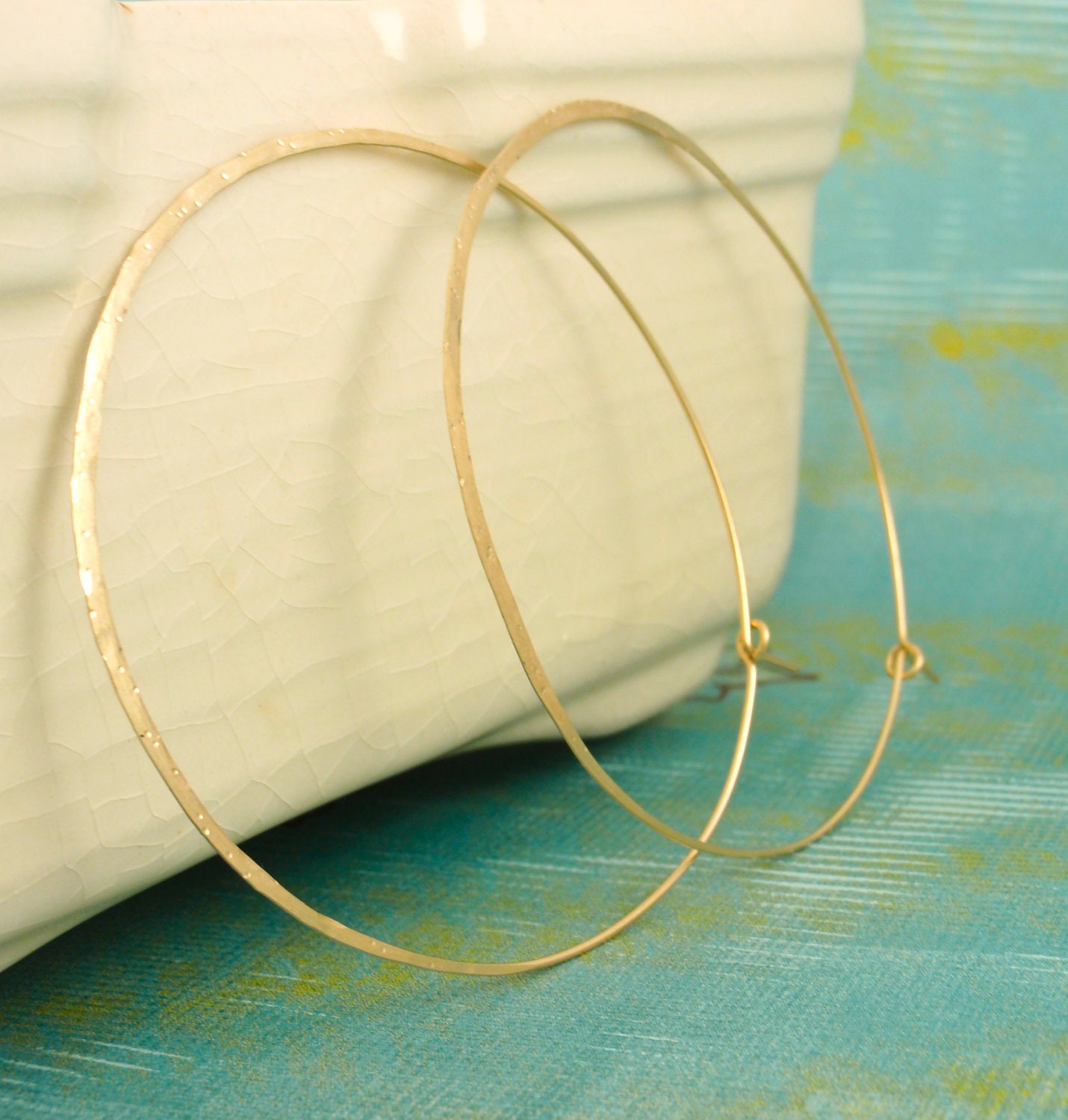 14kt Yellow Gold Filled Textured Earring Hoops - Oversized 65mm