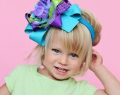 NEW boutique over the top PEACOCK flower headband bow on a headband